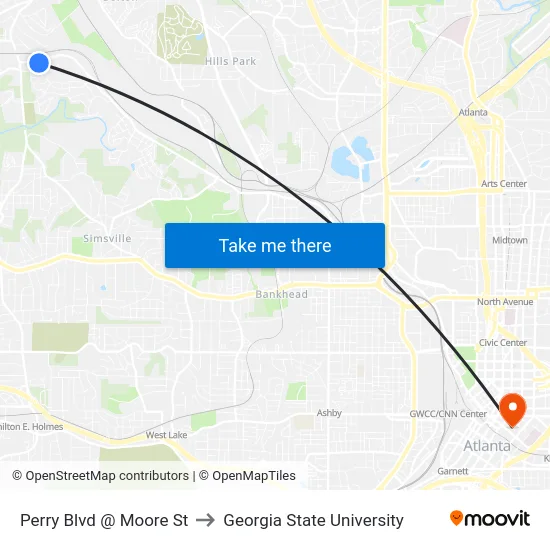 Perry Blvd @ Moore St to Georgia State University map