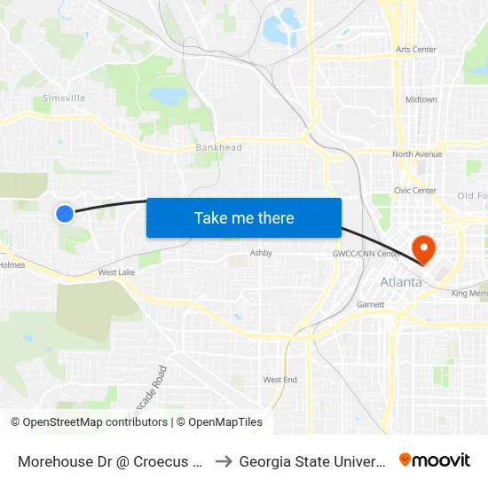 Morehouse Dr @ Croecus Ave to Georgia State University map