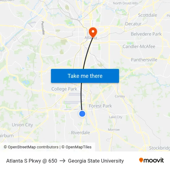Atlanta S Pkwy @ 650 to Georgia State University map