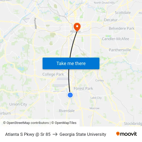 Atlanta S Pkwy @ Sr 85 to Georgia State University map