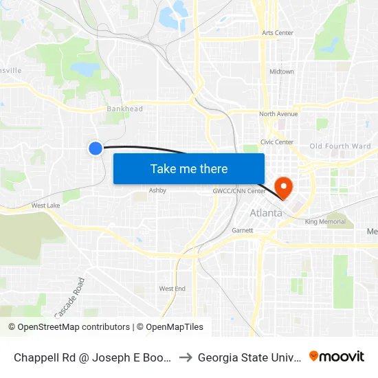 Chappell Rd @ Joseph E Boone Blvd to Georgia State University map