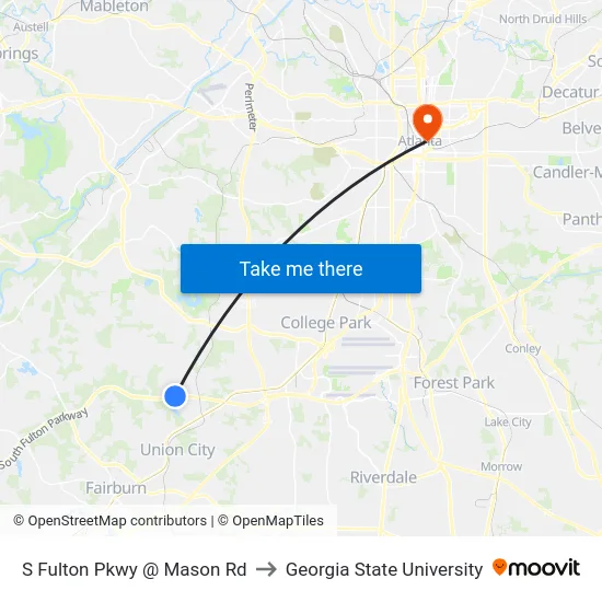 S Fulton Pkwy @ Mason Rd to Georgia State University map