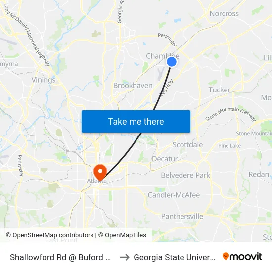 Shallowford Rd @ Buford Hwy to Georgia State University map