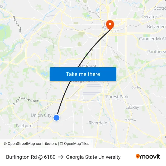 Buffington Rd @ 6180 to Georgia State University map
