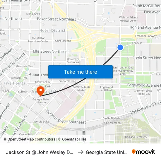Jackson St @ John Wesley Dobbs Ave to Georgia State University map