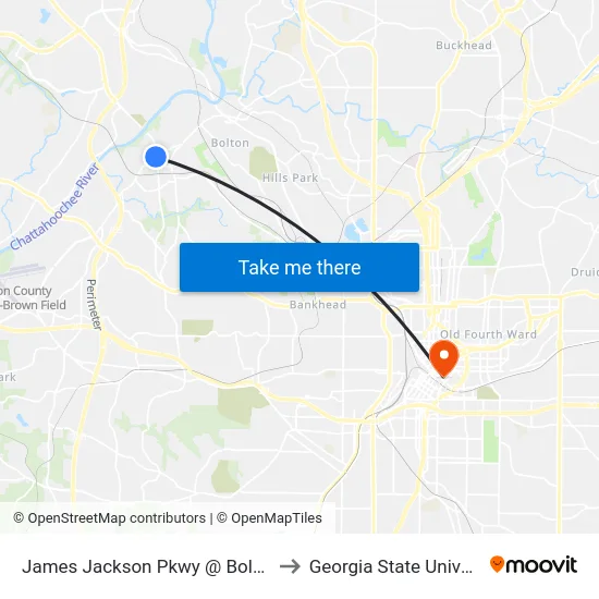 James Jackson Pkwy @ Bolton Rd to Georgia State University map
