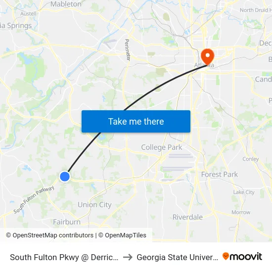 South Fulton Pkwy @ Derrick Rd to Georgia State University map