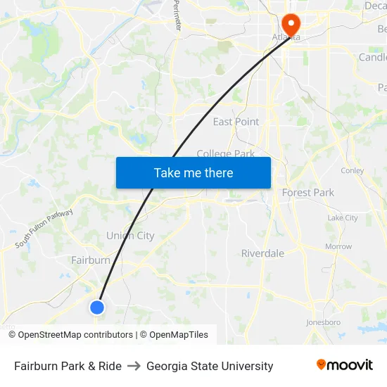 Fairburn Park & Ride to Georgia State University map