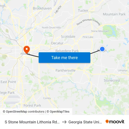 S Stone Mountain Lithonia Rd @ 1054 to Georgia State University map