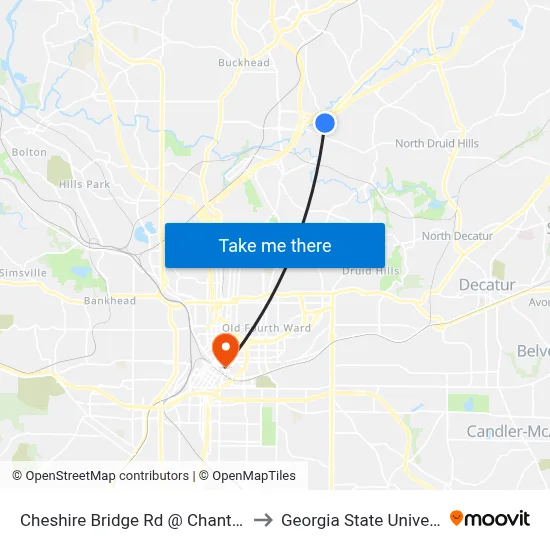 Cheshire Bridge Rd @ Chantilly Dr to Georgia State University map