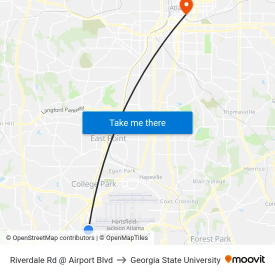 Riverdale Rd @ Airport Blvd to Georgia State University map
