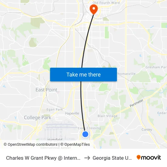 Charles W Grant Pkwy @ International Pkwy to Georgia State University map