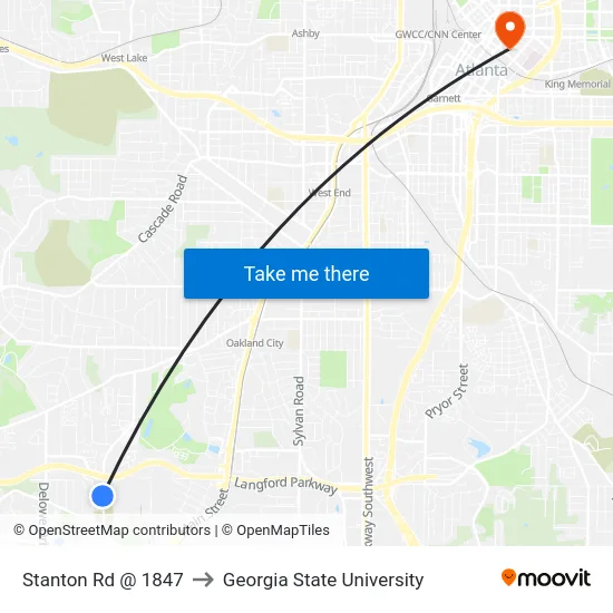 Stanton Rd @ 1847 to Georgia State University map