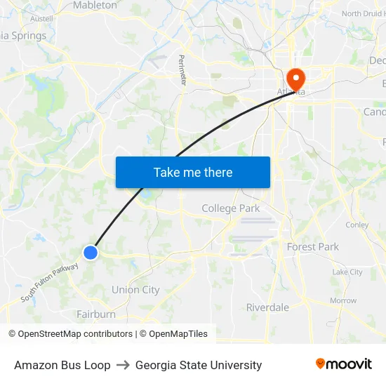 Amazon Bus Loop to Georgia State University map