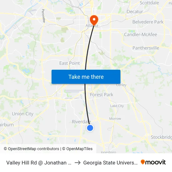 Valley Hill Rd @ Jonathan Rd to Georgia State University map
