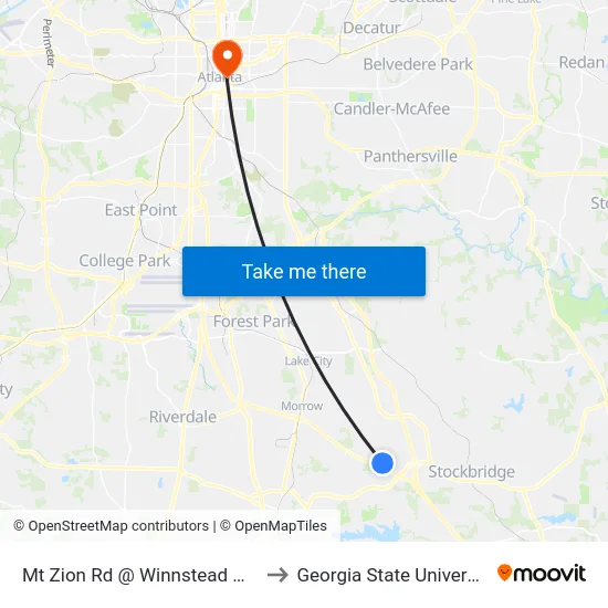 Mt Zion Rd @ Winnstead Way to Georgia State University map