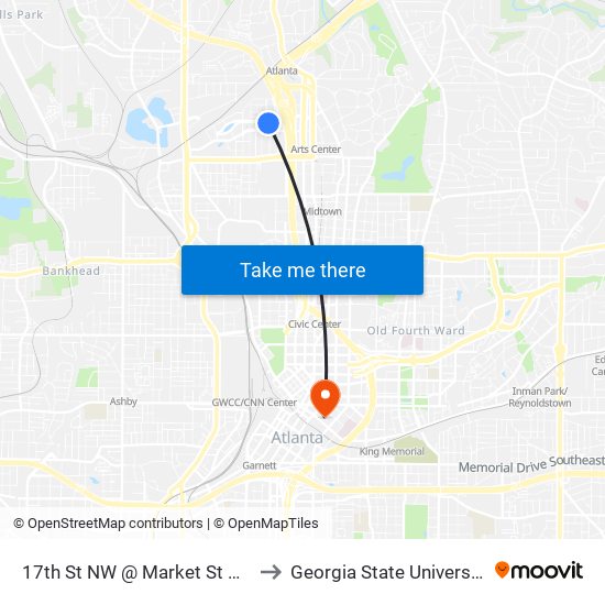 17th St NW @ Market St NW to Georgia State University map
