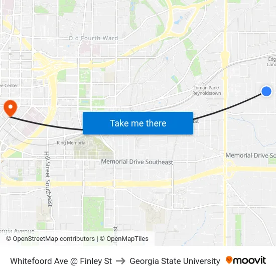 Whitefoord Ave @ Finley St to Georgia State University map