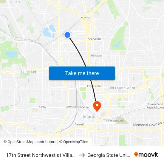 17th Street Northwest at Village Street to Georgia State University map