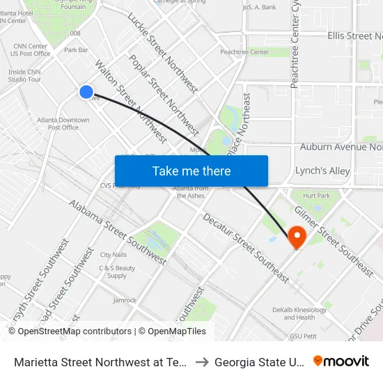 Marietta Street Northwest at Ted Turner Drive to Georgia State University map