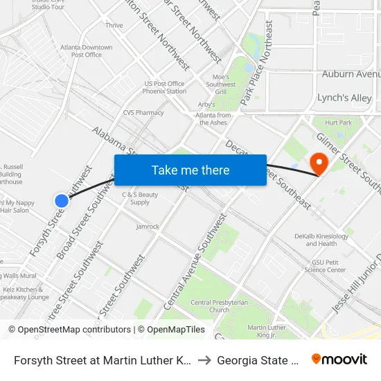 Forsyth Street at Martin Luther King Junior Drive to Georgia State University map