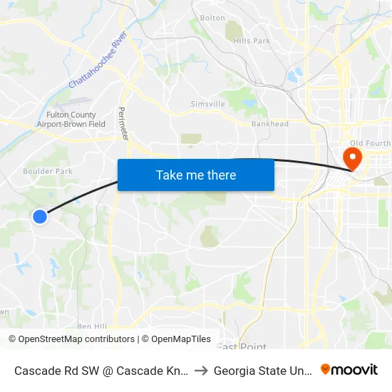 Cascade Rd SW @ Cascade Knolls Dr SW to Georgia State University map