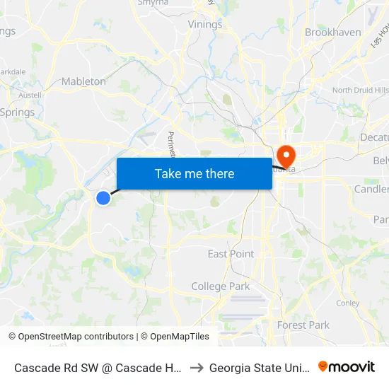 Cascade Rd SW @ Cascade Hills Dr SW to Georgia State University map