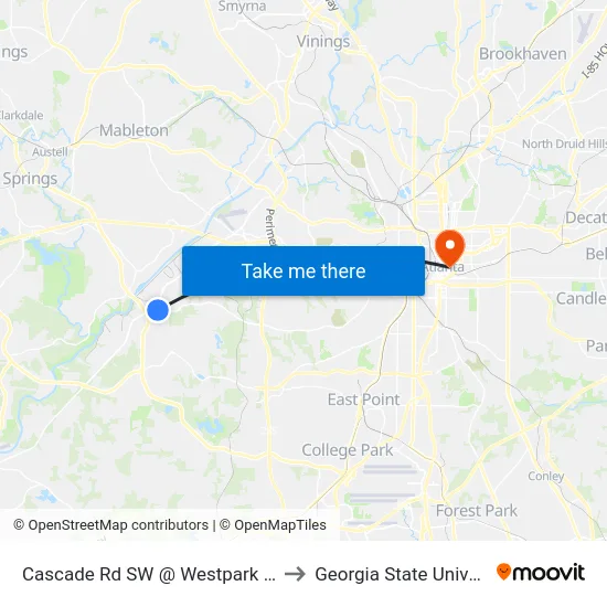 Cascade Rd SW @ Westpark Dr SW to Georgia State University map
