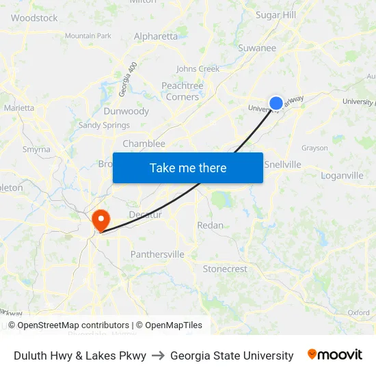 Duluth Hwy & Lakes Pkwy to Georgia State University map