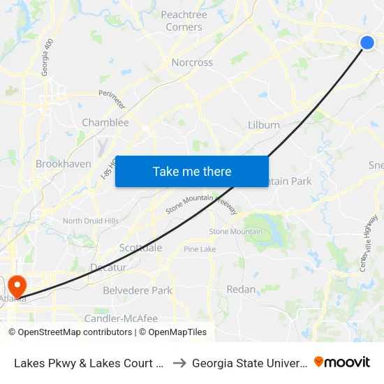 Lakes Pkwy & Lakes Court Dr Ib to Georgia State University map
