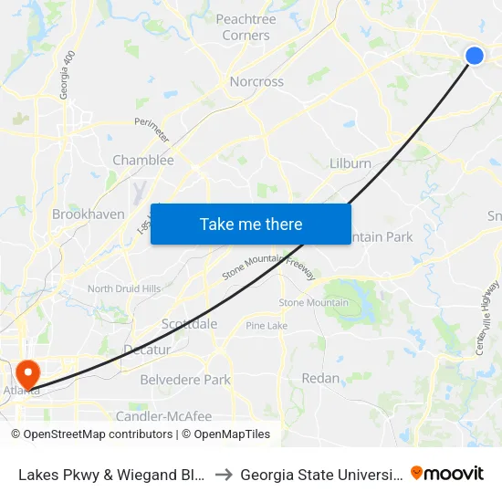 Lakes Pkwy & Wiegand Blvd to Georgia State University map