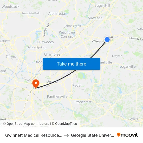 Gwinnett Medical Resource Ctr to Georgia State University map