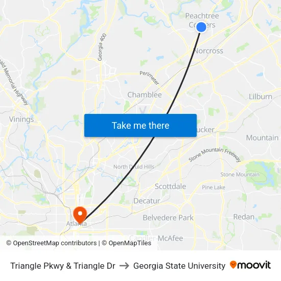 Triangle Pkwy & Triangle Dr to Georgia State University map