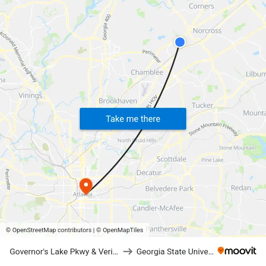 Governor's Lake Pkwy & Veritiv Ob to Georgia State University map