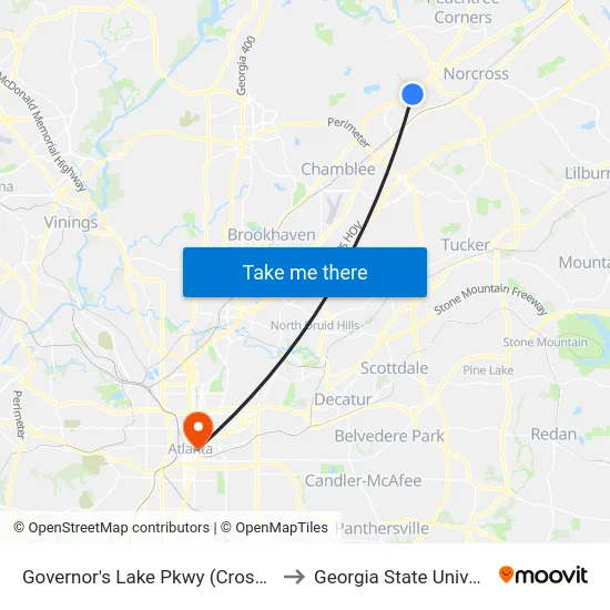 Governor's Lake Pkwy (Crosswalk) to Georgia State University map