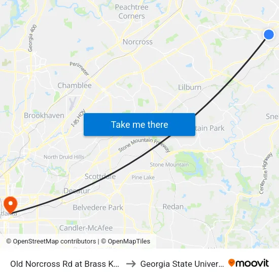 Old Norcross Rd at Brass Key Ct to Georgia State University map