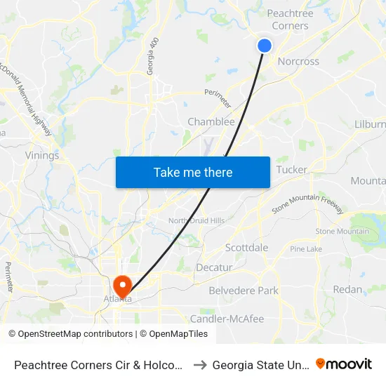 Peachtree Corners Cir & Holcomb Bridge R to Georgia State University map