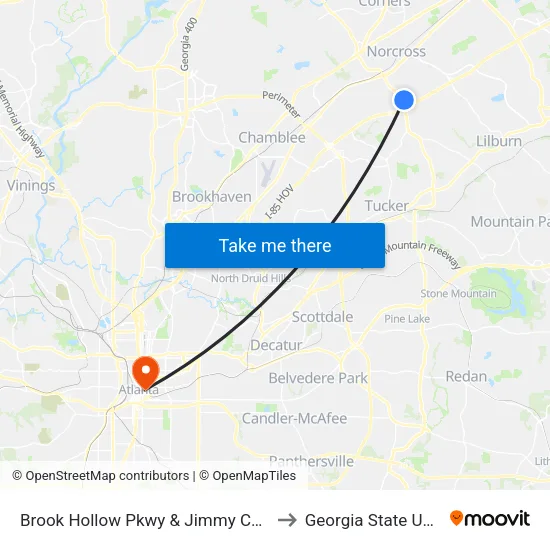 Brook Hollow Pkwy & Jimmy Carter Blvd Ob to Georgia State University map