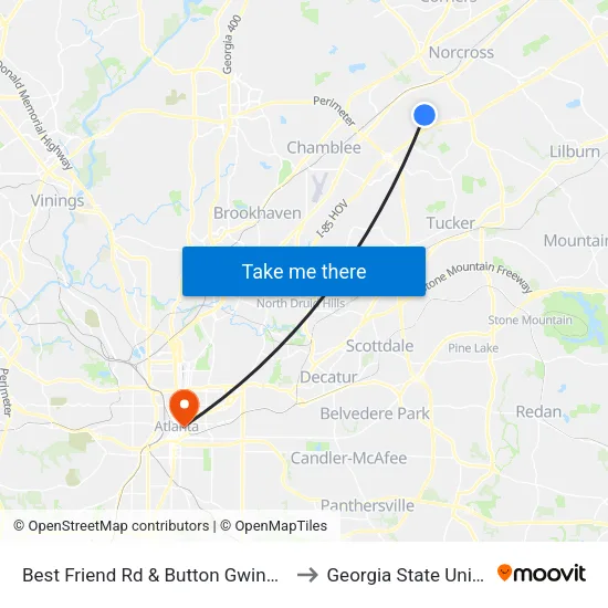 Best Friend Rd & Button Gwinnett Dr Ob to Georgia State University map