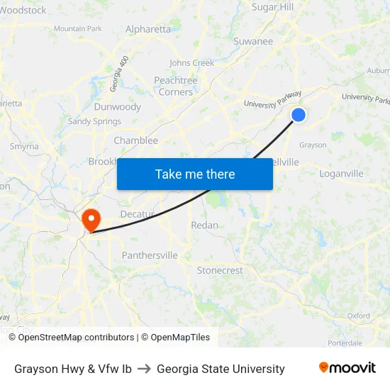Grayson Hwy & Vfw Ib to Georgia State University map