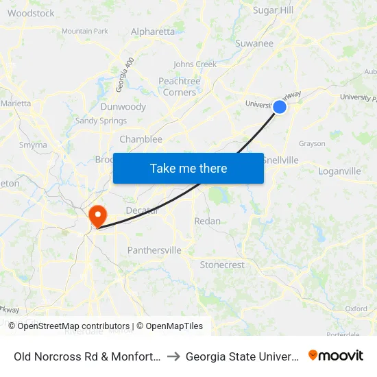 Old Norcross Rd & Monfort Rd to Georgia State University map