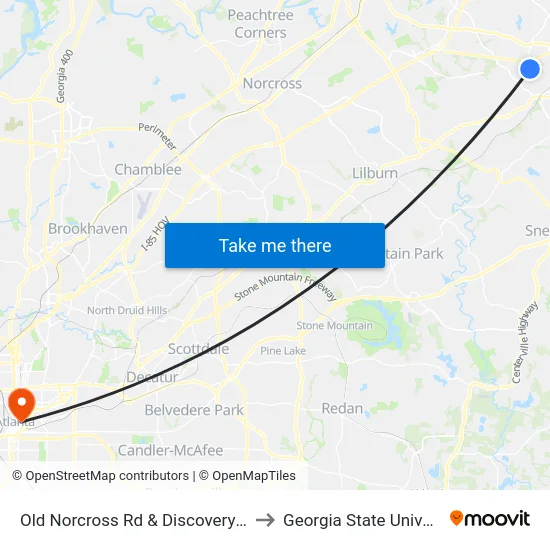 Old Norcross Rd & Discovery Hs Ib to Georgia State University map
