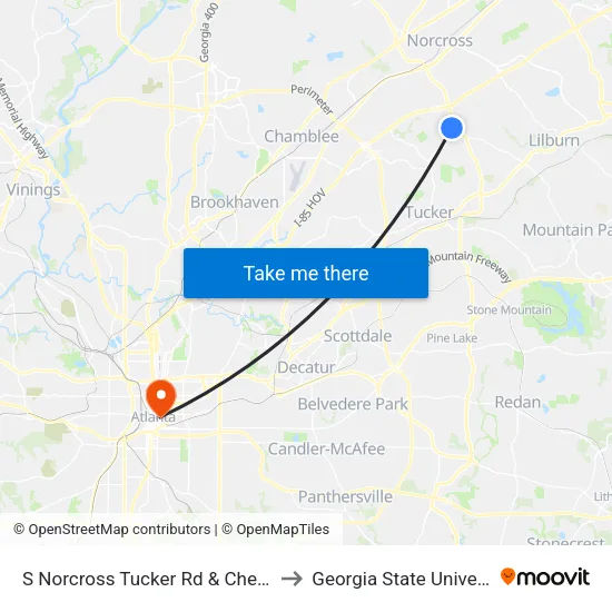 S Norcross Tucker Rd & Checkers to Georgia State University map