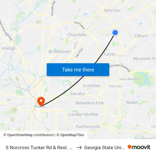 S Norcross Tucker Rd & Rest. Las Islitas to Georgia State University map