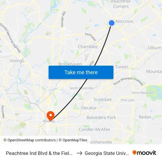 Peachtree Ind Blvd & the Fields Apts to Georgia State University map