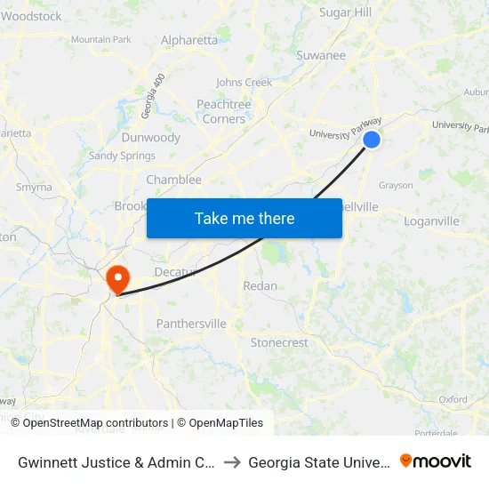 Gwinnett Justice & Admin Center to Georgia State University map
