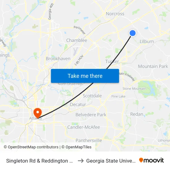 Singleton Rd & Reddington Ln Ob to Georgia State University map