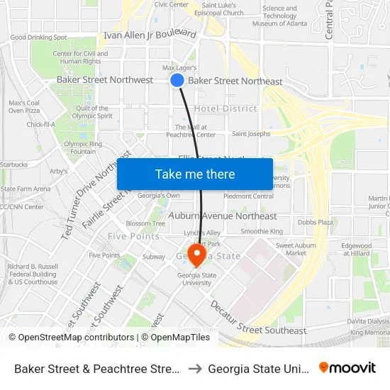 Baker Street & Peachtree Street (Truist to Georgia State University map