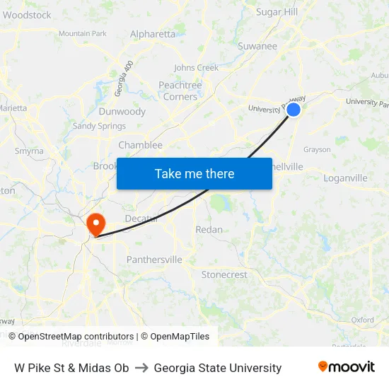 W Pike St & Midas Ob to Georgia State University map