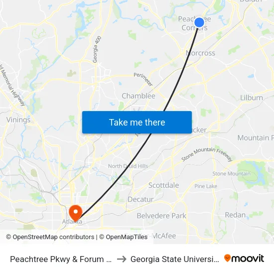 Peachtree Pkwy & Forum Ib to Georgia State University map